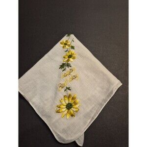 Vintage Happy Birthday Yellow Floral Delicate Handkerchief Hanky Hankie